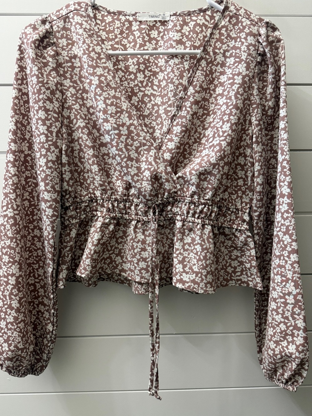 Timing Dusty Rose Floral Drawstring Peplum Blouse